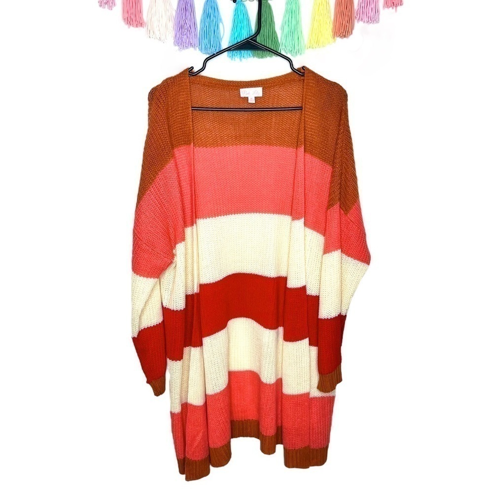 Pink Lily Boutique Colorblock Chunky Stripe Knitted Tunic Length Long Cardigan - Picture 3 of 15